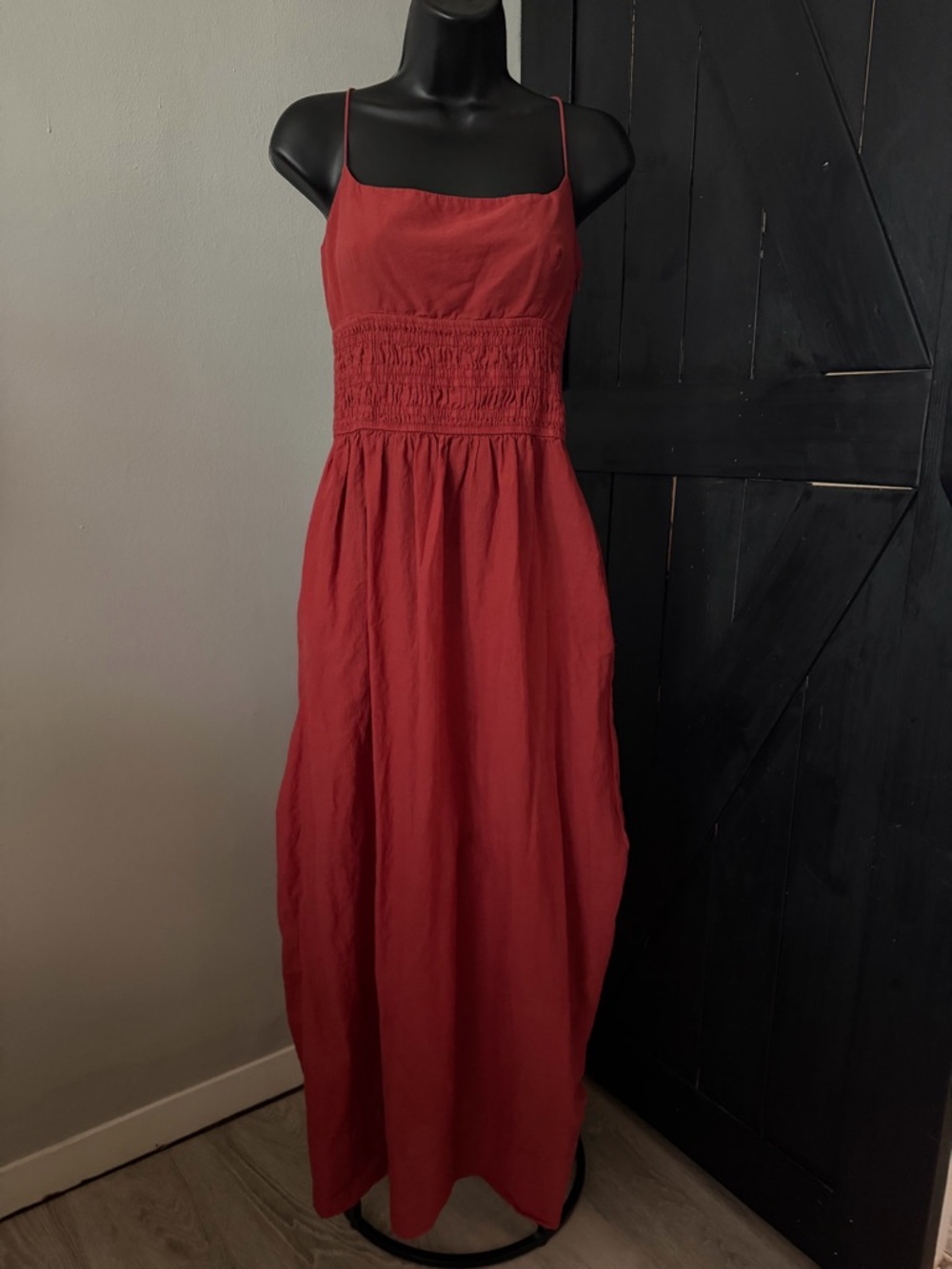 Zara Brick Red Smocked-Waist Maxi Dress